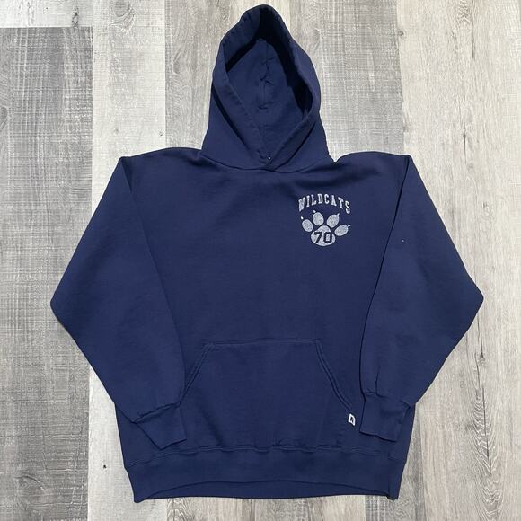 VTG Russell Athletic Arvada West HS Hoodie 90s Blue Wildcats USA Pull Over Sweat - Picture 1 of 4